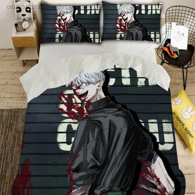 סט מצעים Jujutsu Kaisen סט כיסוי שמיכה אנימה לנוער הדפסת תלת מימד לילדים ג'וניור ערכת כיסוי שמיכה מידות טווין קווין קינג יחיד