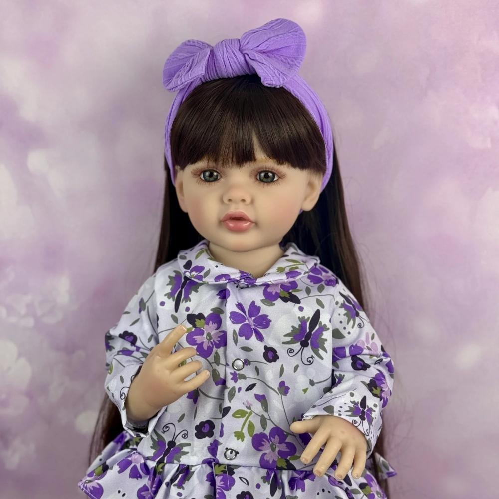 22'' 55cm Realistic Rebron Dolls Betty Full Vinyl Girl Doll Alive Rebirth Doll Can Stand Lifelike Simulation Baby Doll Wearing Floral Suits Kid Gift