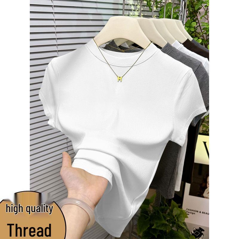 Damen Geripptes Koreanischer Stil Einfarbige Kurzarm Slim Fit Oberteil