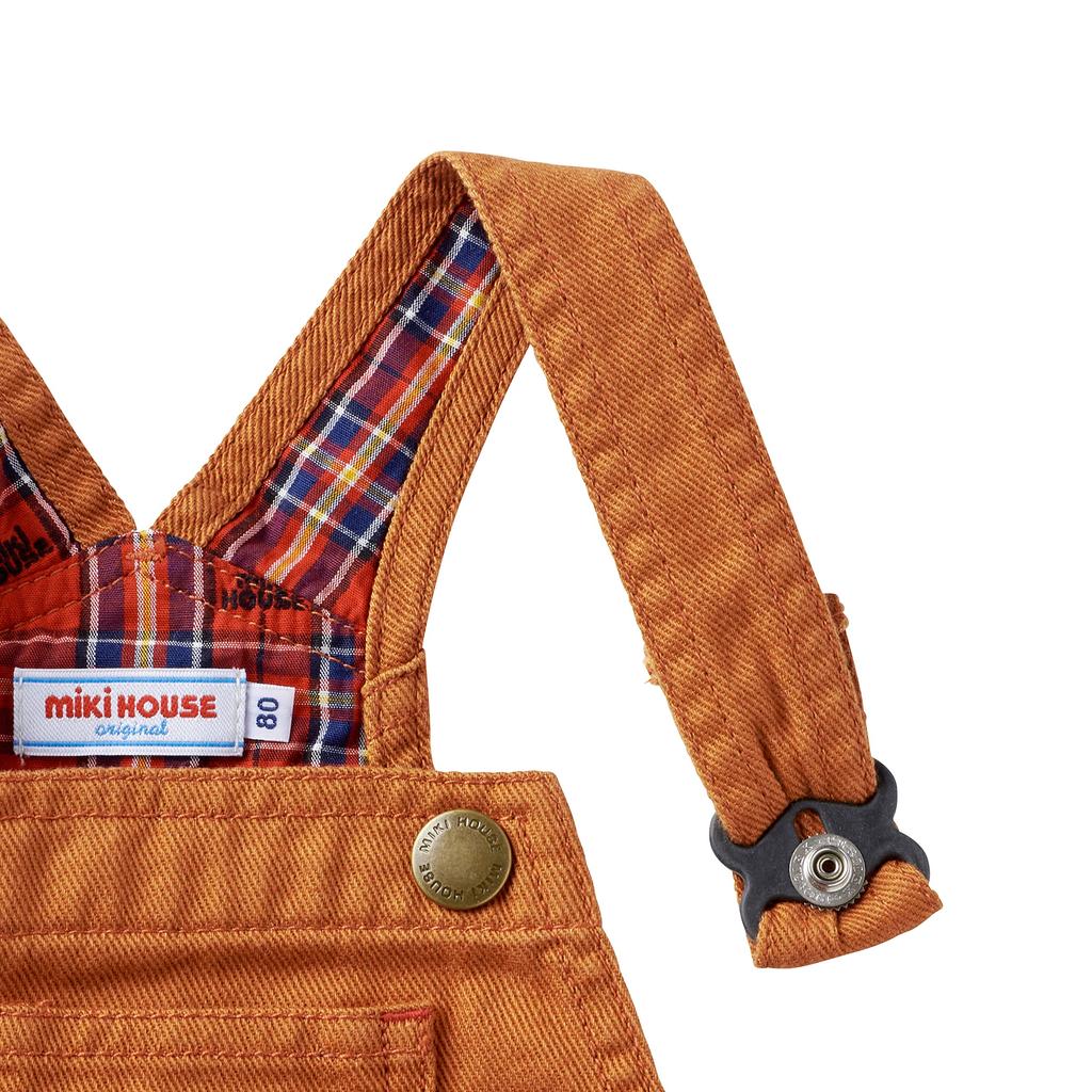 MIKI HOUSE Denim Jumper Skirt with for and Kids Logo, 10-1821-575, 90cm, Brown, Girls, Baby,