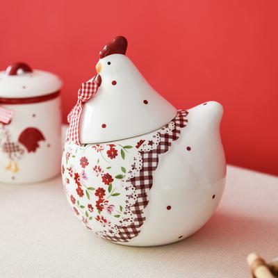 Tableware Red Floral Chicken Ceramic Sealed Jar Ceramic Storage Jar Creative Chicken Shaped Storage Jar Easter