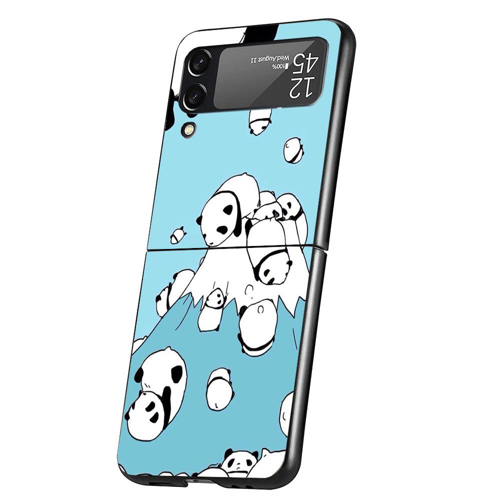 Cartoon Cute Panda Bear Case Phone Cover for Samsung Galaxy Z Flip 6 5 4 3 5G ZFlip6 ZFlip5 ZFlip4 ZFlip3 Black Hard Trend Funda