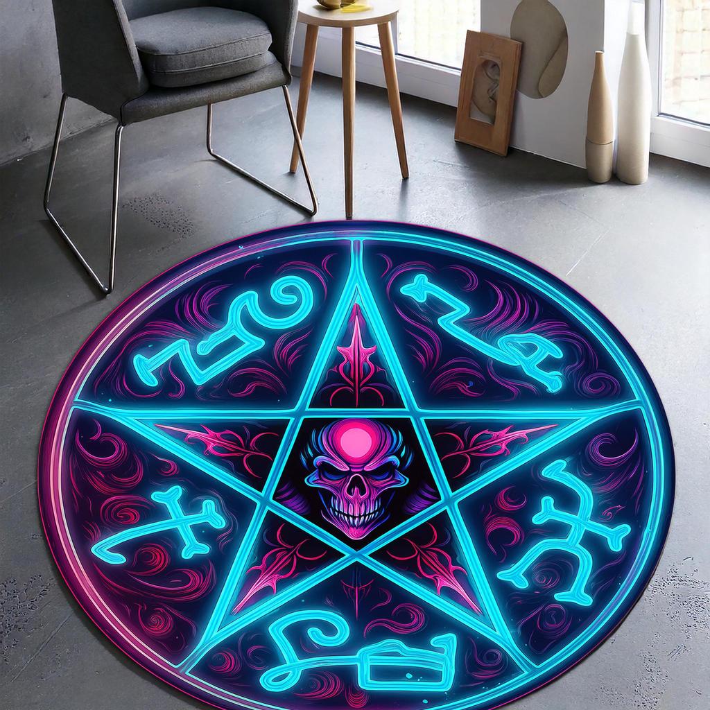 Alchemy Pentagram Demon Trap Pattern Round Rug, Non-slip Floor Mat for Living Room, Bedroom, Bathroom, Holiday Home Decoration