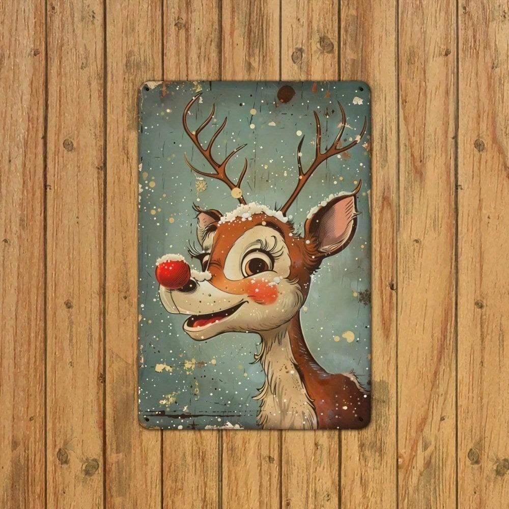 1pc Vintage Christmas Elk Metal Tin Sign 8x12 Inch, Fun Holiday Wall Art for Gym Bar Cafe Garage, Indoor Outdoor Forest Garden Decor