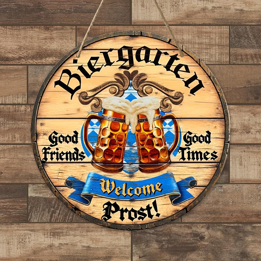 Oktoberfest-Biergartenschild, hölzerne Oktoberfest-Dekoration mit Bierkrügen, „Gute Freunde & Zeiten“, „Willkommen Prost!“ - Perfekt für Zuhause, Garage oder Männerhöhle