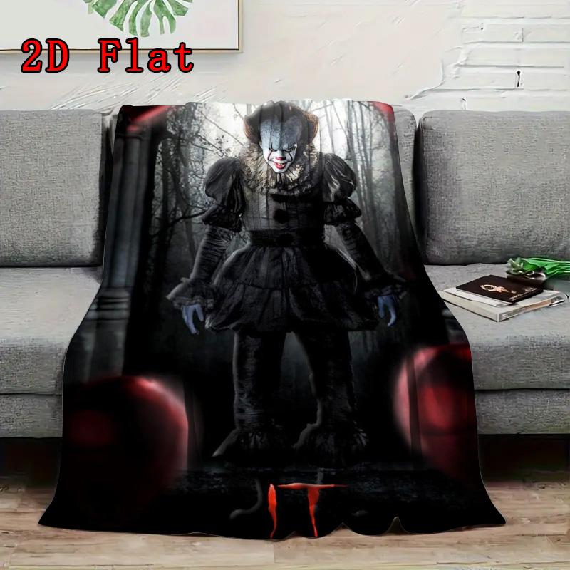 Evil Horror Clown 2D Flat Pattern Flannel Blanket High Quality All Seasons Warmth and Comfort Perfect for Christmas Gifts.SMT0917536