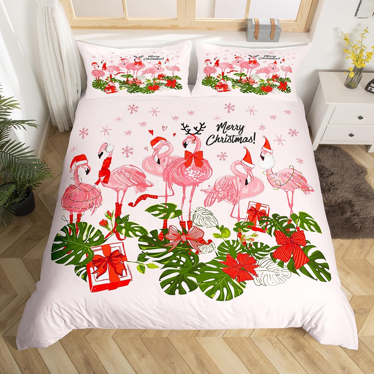 

Comforter Flamingo Tropical Animal Pattern King Bedding Set Girls Pink Floral Queen Full 3Pcs Comforter (quilt)-EU Single(135*200cm)3pcs