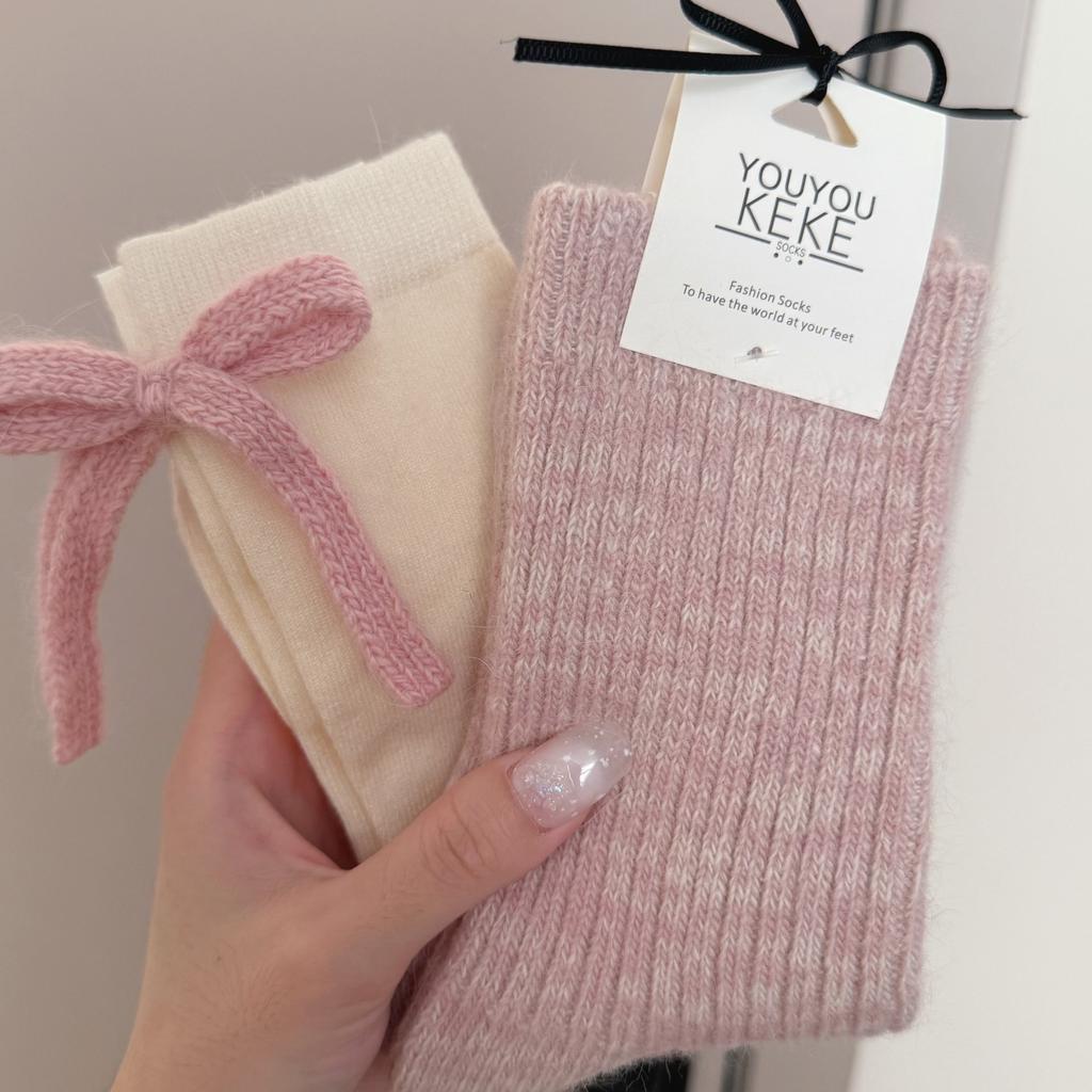 Pink Wool Socks Fleece Thickened Thermal Stockings Internet Celebrity Socks