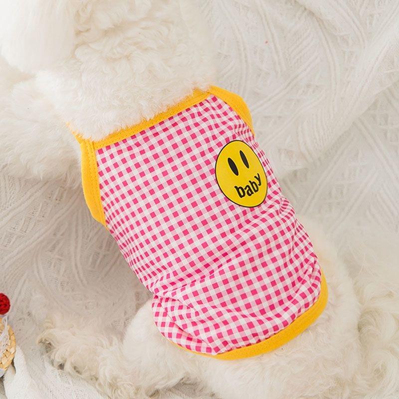 

Летние подтяжки Одежда для собак Милая улыбка Клетчатый жилет для собак Футболка для питомца Чихуахуа Мопс Бишон 2025 Одежда для щенков Рубашка для собаки для девочек S розовый