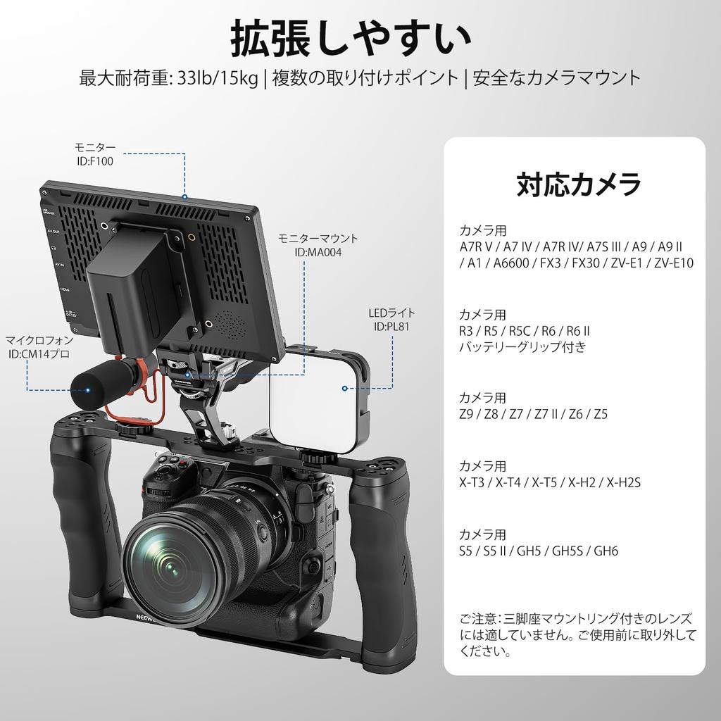 NEEWER Universal Camera Cage Top Handle Set with ARRI Positioning Video Rig Camera Stabilizer Arca Type Dual Hand Grip SmallRig CA016T & 3/8" Pins,