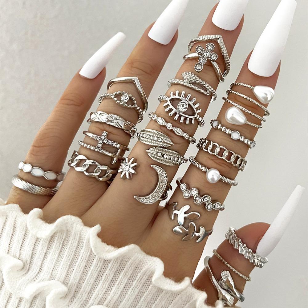 Gold/Silver Wave Joint Rings Set Alloy Love Chain Joint Ring 2024 Multi Style Ring Set Woman