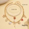 Double-Layer Imitation Pearl Necklace with Bow and Heart Pendants