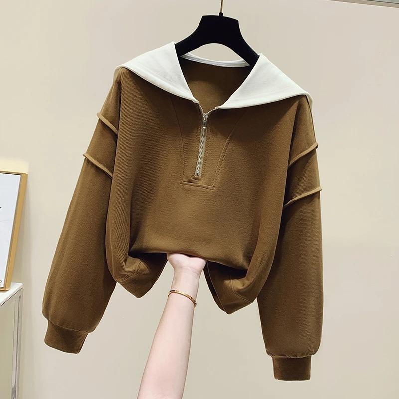 Sweatshirt for Women Oversize Loose Half-Zip V Neck Casual Pullover Long Sleeve Winter Sweatshirt Top