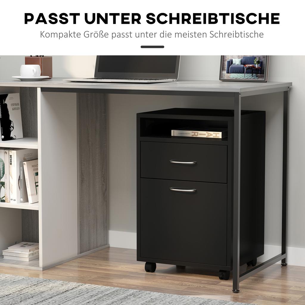 Rolling Cabinet Drawer Cabinet Container, 1 Compartment, 1 Shelf, 1 Drawer, 40 Cm X 35 Cm X 60 Cm, Black
