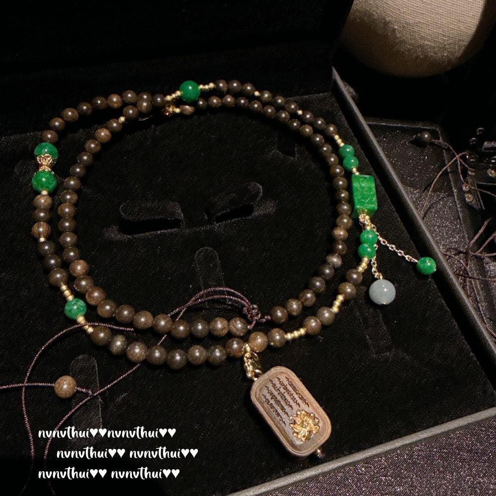 

Jewelry, Jadeite Spicy Green Engraved Rich Armor Party Entangled Bracelet, New Chinese Style, Agarwood Lucky Bead Safety Buckle Necklace