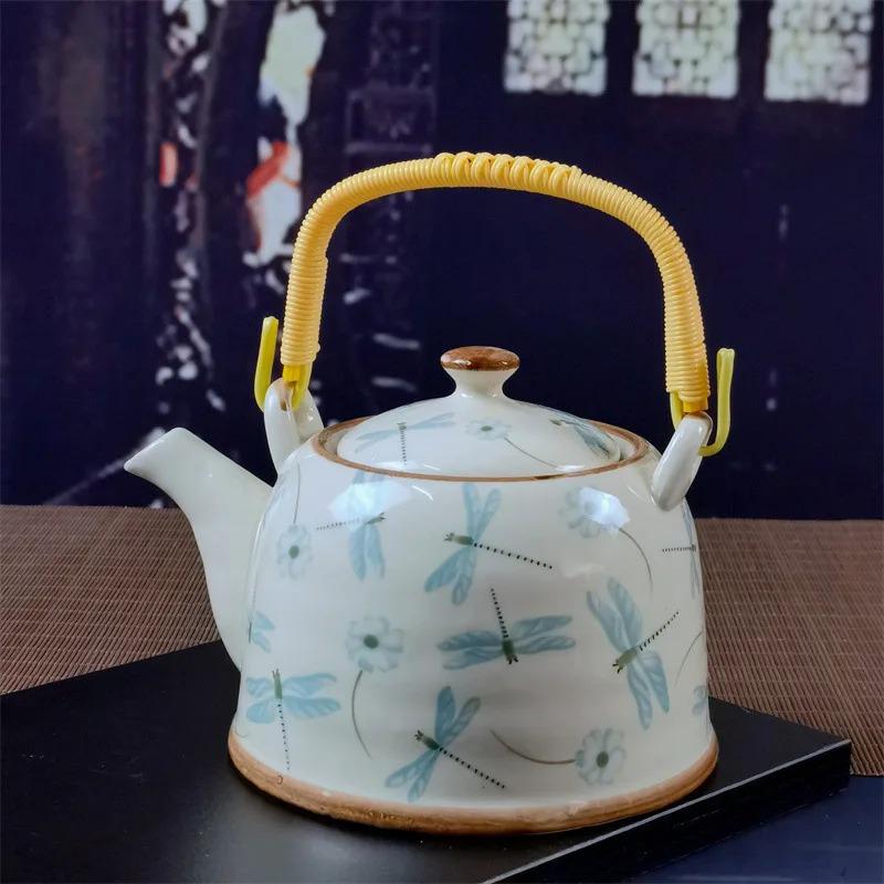 Ceainic din porțelan de uz casnic Oală din ceramică de mare capacitate cu apă rece Oală mare din porțelan, albastru și alb, cu mâner cu buclă