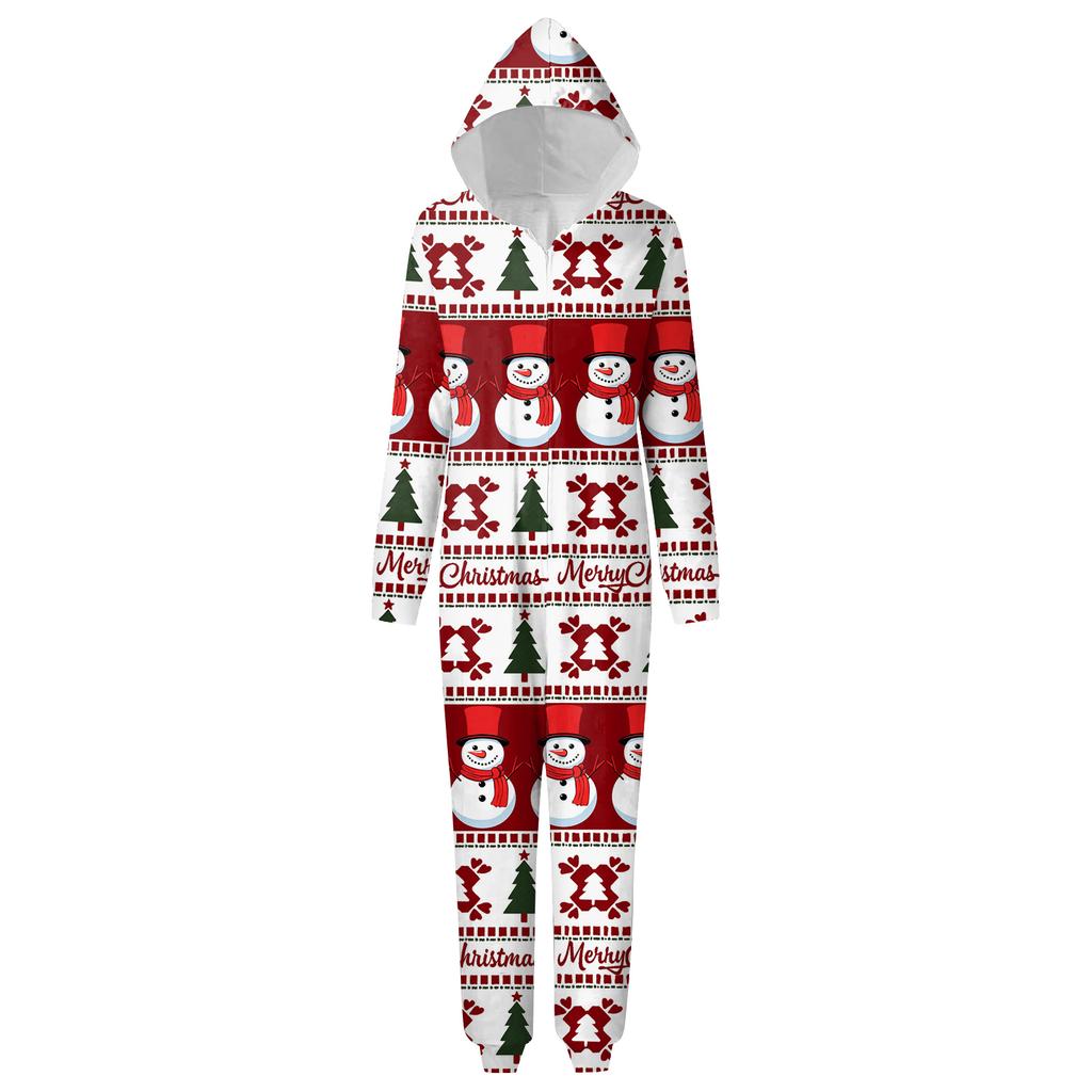 Christmas Print Family Matching Hooded Long Sleeved Zippered Jumpsuit Set