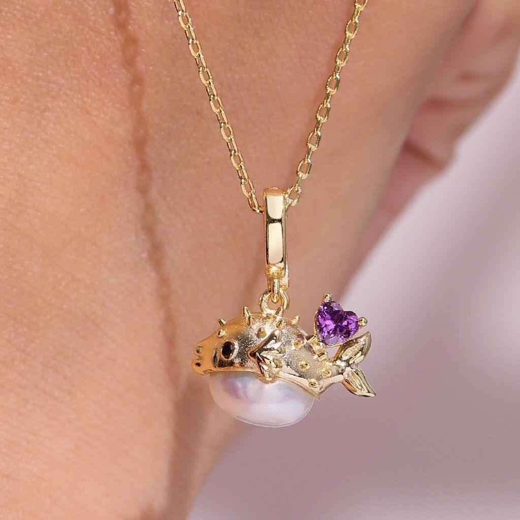 Ocean Natural Pearl Series Pendant Cute Pearl Fish Zircon Pendant Necklace