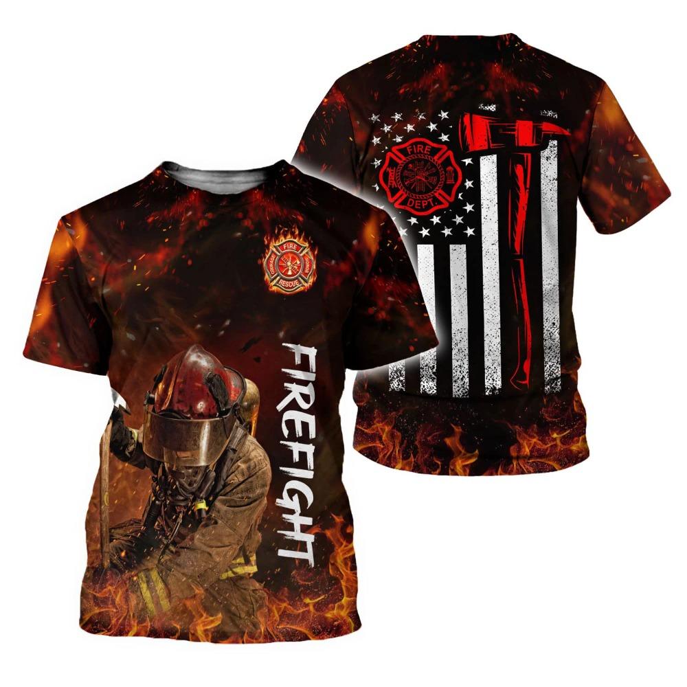 Firefighter T-Shirts Fireman 3D Print Men Women Casual Short Sleeve T Shirt Streetwear Oversized Harajuku Kids Tees Top Clothing