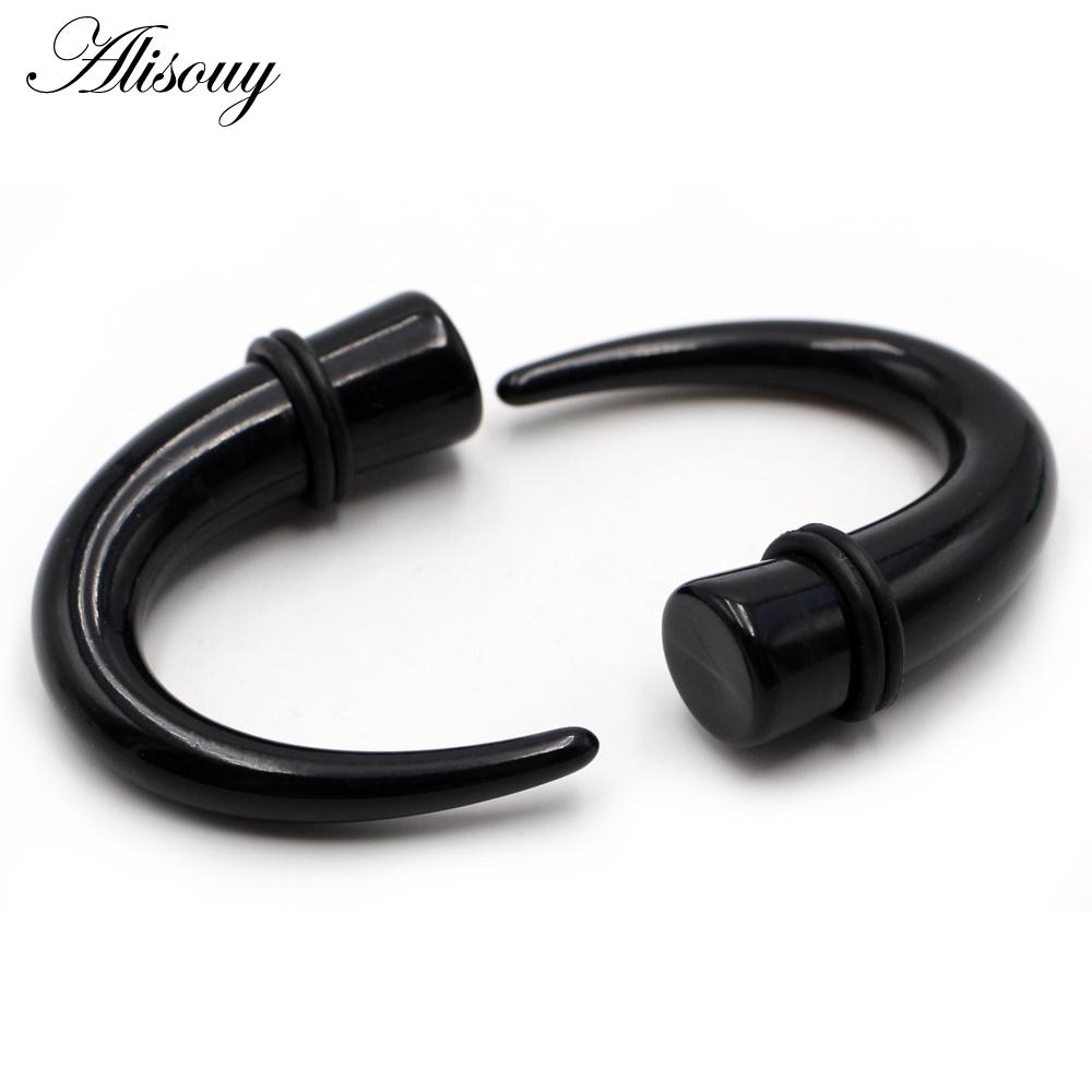 Alisouy 2pcs 1.6mm-11mm Acrylic C Sahpe Buffalo Horn Ear Gauges Ear Taper Stretching Plugs Tunnel Expander Body Piercing Jewelry