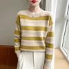 Pull Tricoté Patchwork Rayé Épais à Sept Mailles en Laine pour Femme, Convient pour l'Automne et l'Hiver, Chemise de Base Coupe Ample