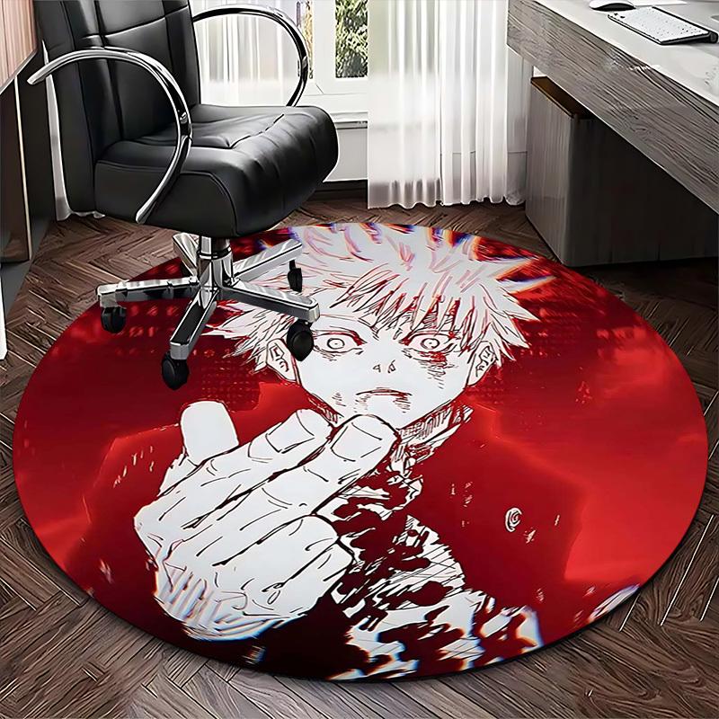 1pc Anime Design Round Carpet for Office Chair Mat, Non-Slip Rug Suitable for Home Decor, Living Room