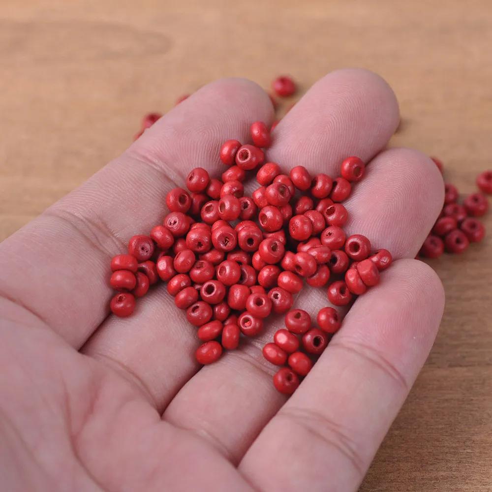 1000pcs Round 4mm Plated Coated Color Natural Wood Small Loose Spacer Beads for DIY Crafts Woodcraft Jewelry Making Accessories