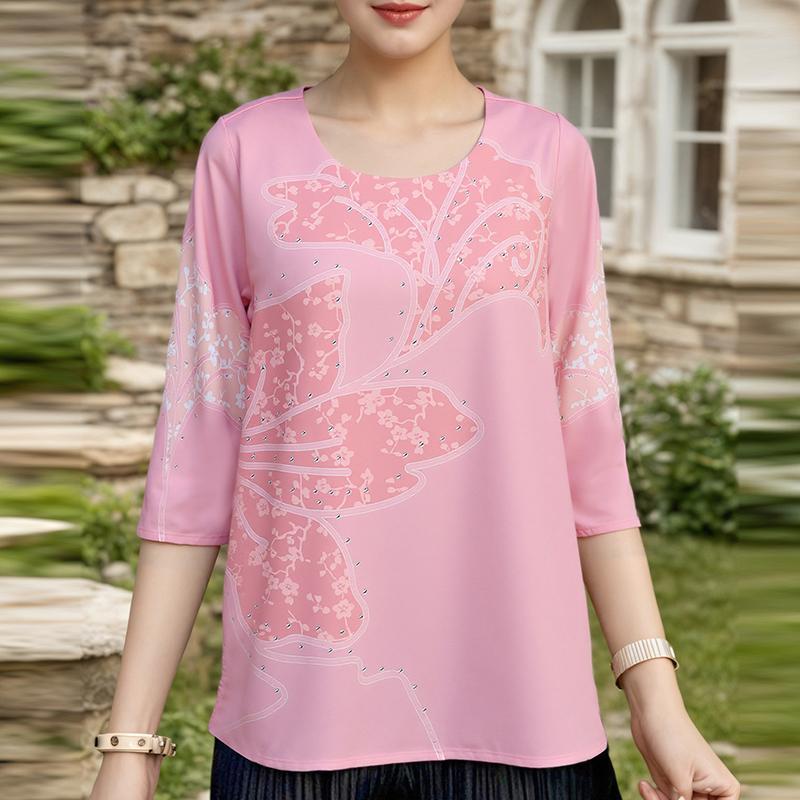 ZANZEA Women Casual Round Neck Loose 3/4 Sleeve Print Blouse
