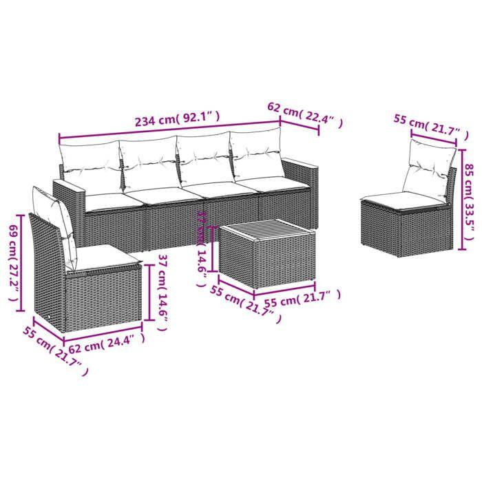 VidaXL Garden Lounge Set with Cushions 7 Pcs, Patio Sofas, Patio Furniture Set, Outdoor Furniture, Mix 3225870