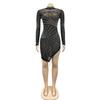 European & American Sexy Mesh See-Through Nightclub Dress with Bead Tassels and Long Sleeves