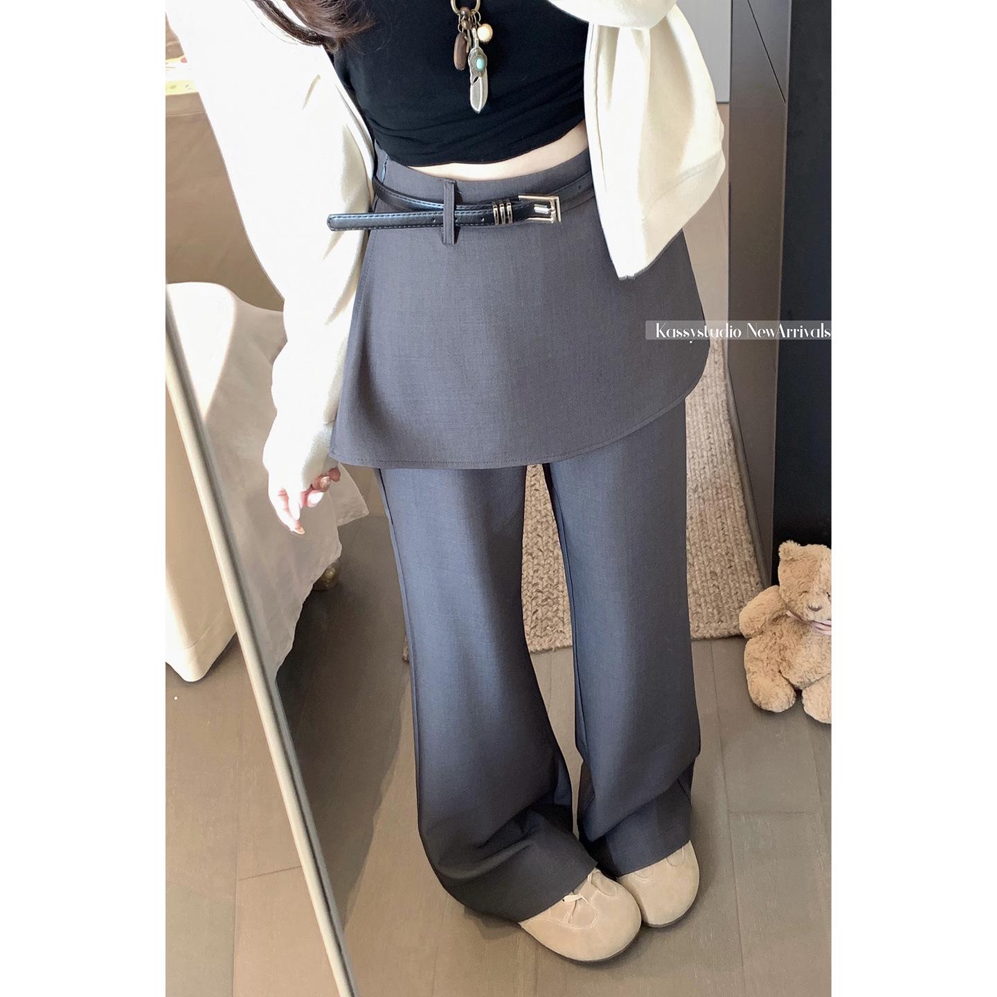 

Women s Lazy Style Zipper Wide-Leg Two-Piece Suit Pants - Spring 2026 Fashion M серый