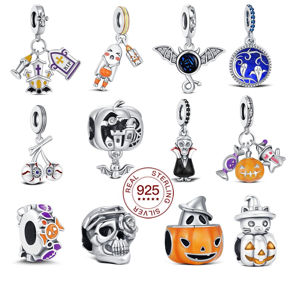 925 Silver Halloween Charm Ghost Pumpkin Charms Jewelry Making For Women Men DIY Bracelet Halloween Party Jewelry Gift