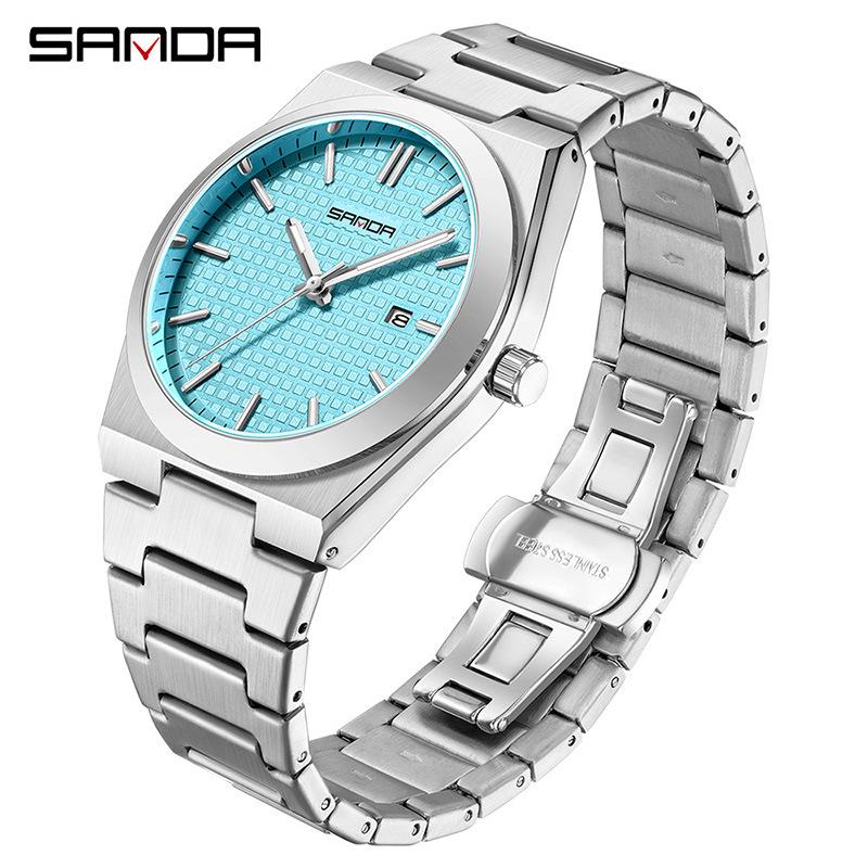OFNS Men s Plaid Quartz Watch - Round Dial, Fashion with Calendar, Steel Band Wristwatch