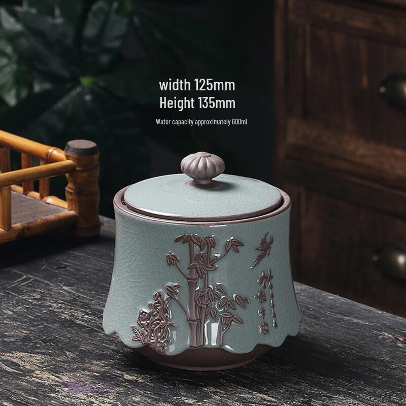 Zhi Shi Bamboo Design Ceramic Tea Caddy