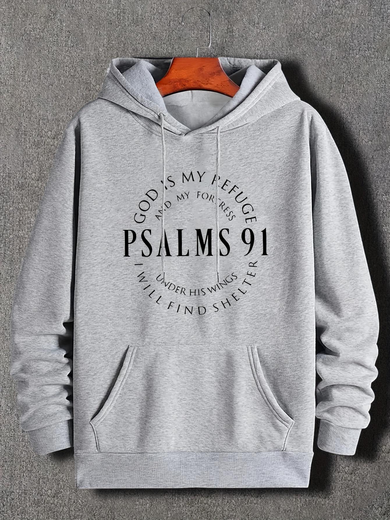 

Stylish Psalms 91 Graphic Hoodie Loose Fit with Kangaroo Pocket Drawstring and Trendy Design Unisex M