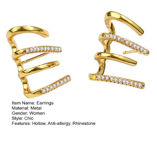 Yousheng 1 Pair Huggie Earrings Rhinestone Contrast Color Claw Shape Hollow Anti-allergy Electroplated Lightweight Stainless Ear Decoration Jewelry
