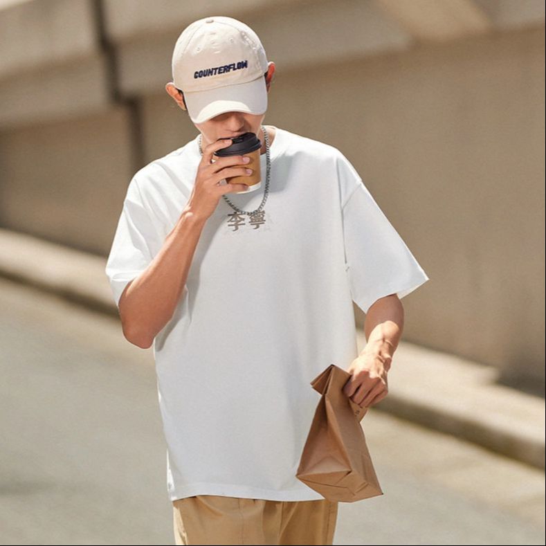 Li-Ning Comfort Soft Logo Print Ribbed Crew Neck Loose Short Sleeve T-Shirt Unisex Tops Milk-White AHST723-7