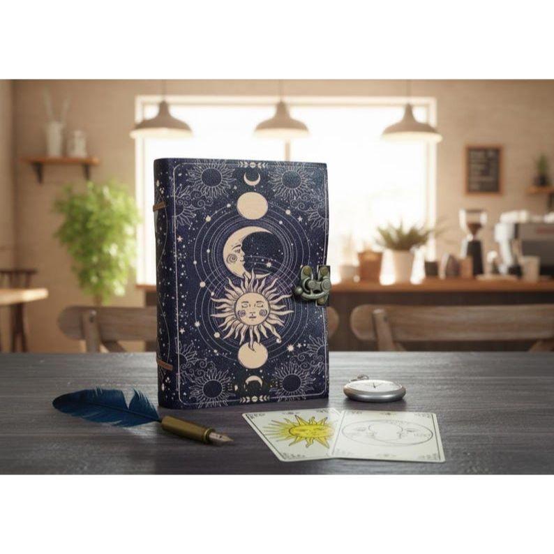 Celestial Sun & Moon Leather Journal with Lock: Wiccan Book of Shadows