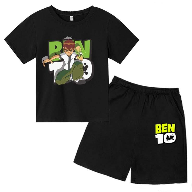 

Kids Cartoon Ben Tennyson 10 Print Summer 2pcs Breathable Tees+Shorts Sports Sets 4-13Years Boys Girls Outfits Children Clothes 100 чёрный