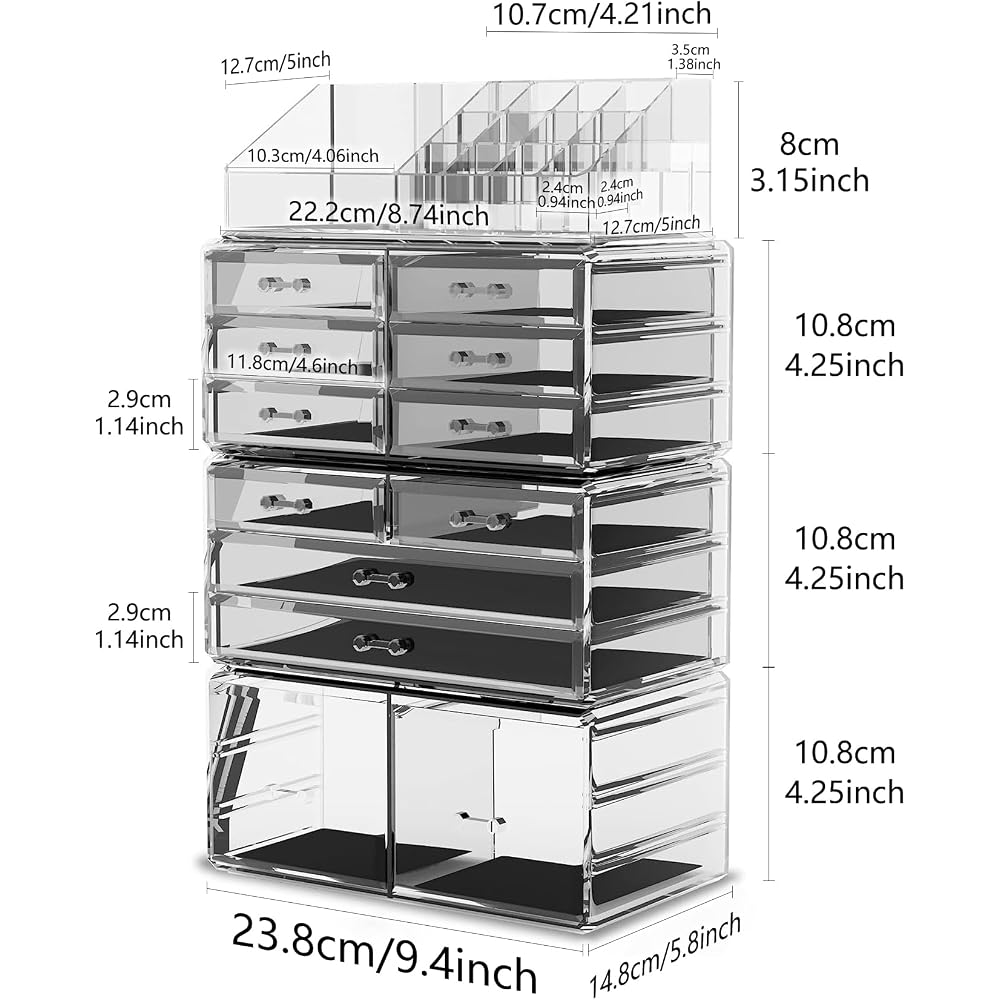 Readaeer Large Capacity Clear Makeup Storage Box 4-Tier Cosmetic Organizer Case