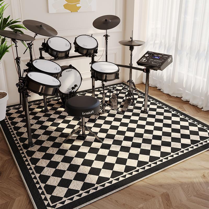

Drum Set Special Carpet Study Bedroom Soundproof Carpets Musical Note Pattern Floor Mat Minimalist Black and White Plaid Rug 60*60cm
