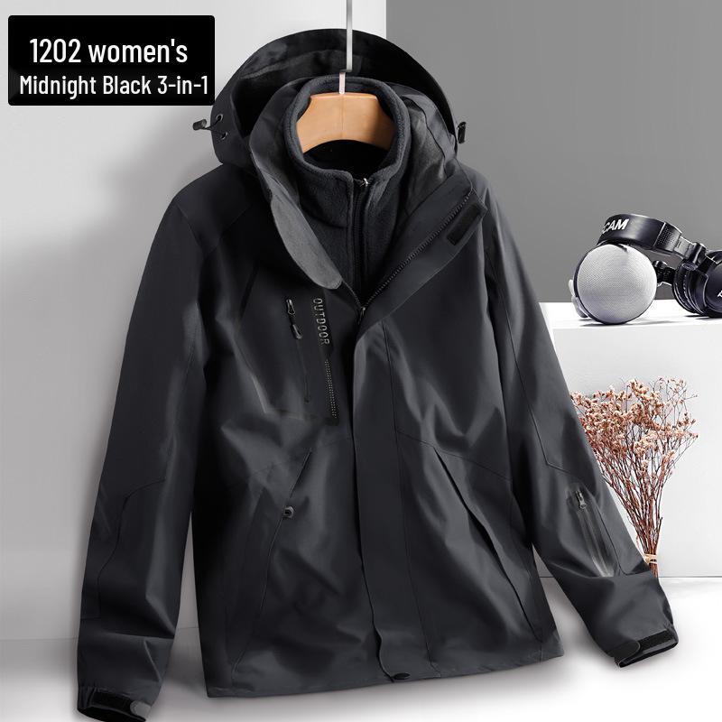 Unisex Water-Repellent 3-in-1 Jacket with Detachable Layers, Velvet Lining, Windproof & Waterproof for Autumn/Winter.