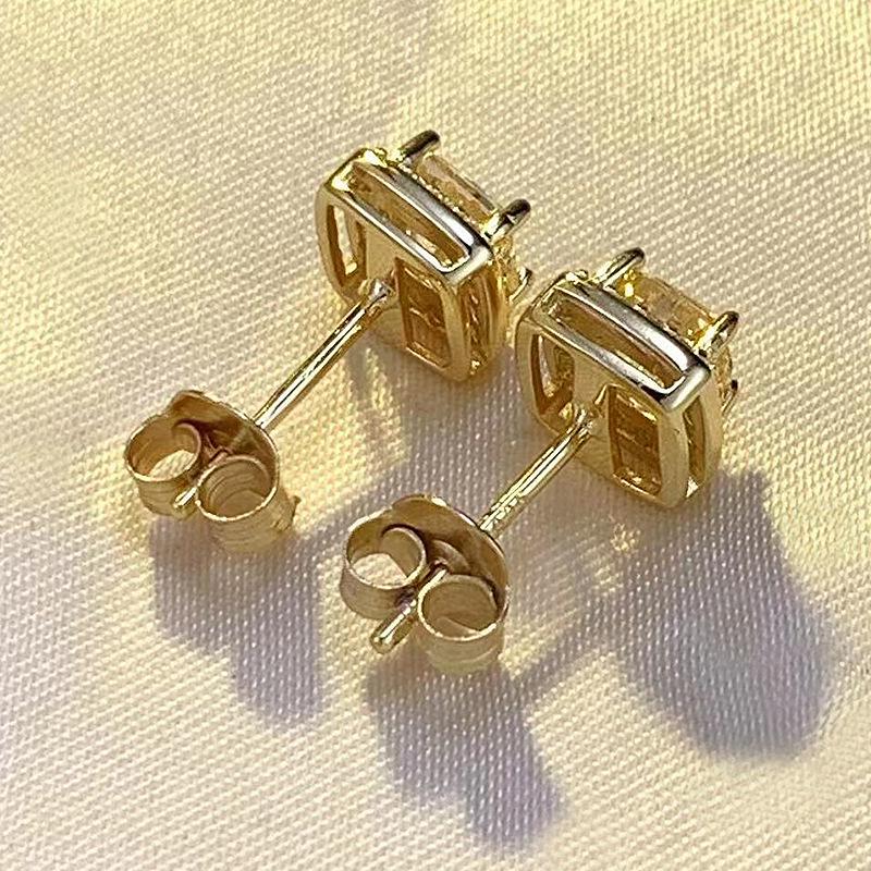Zhuo Zhifan 2023 S925 Silver Yellow Diamond Square Stud Earrings for Women - Radiant, Versatile, and Perfect for Daily Wear.