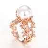 Huitan Aesthetic Big Imitation Pearl Women Rings Temperament Elegant Female Accessories for Party Exquisite Gift Trendy