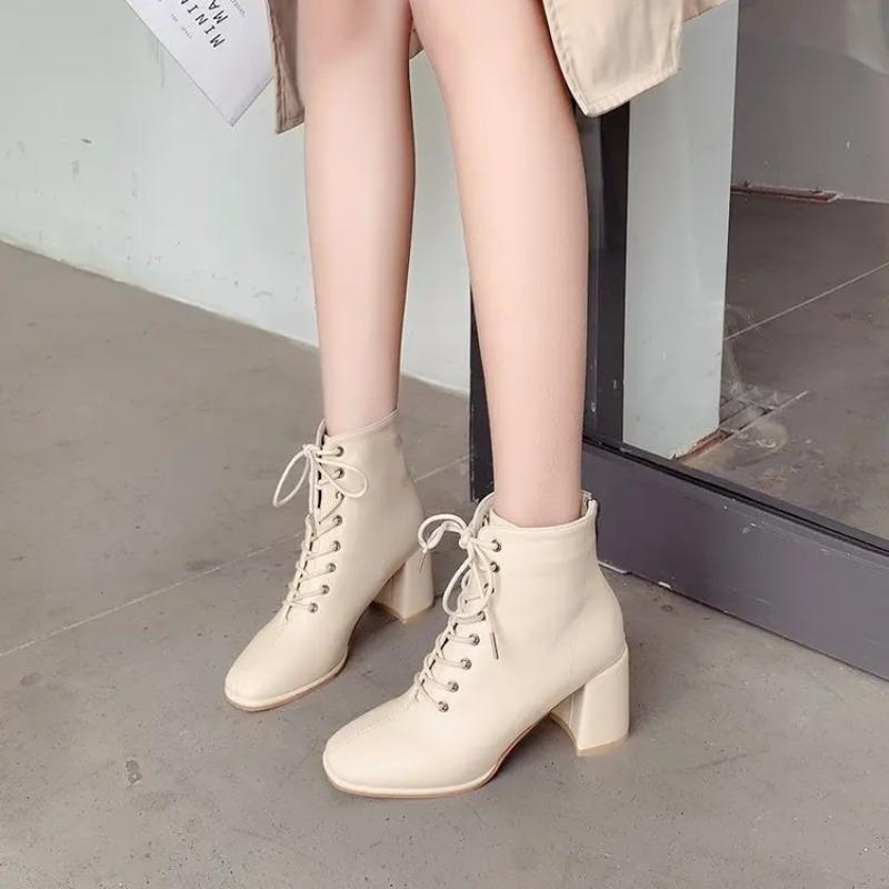 Women Ankle PU Leather 35-39 Feet Length for Round Toe Chelsea High Heel Zapatos De Mujer Botas De Mujer Color Rosa Baskets