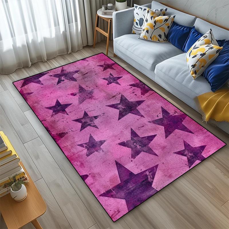 3D Pentagram Geometrischer Teppich Kurzer Samt Rutschfeste Fußmatte für Wohnzimmer Schlafzimmer Kinder Heimdekoration Große Teppiche