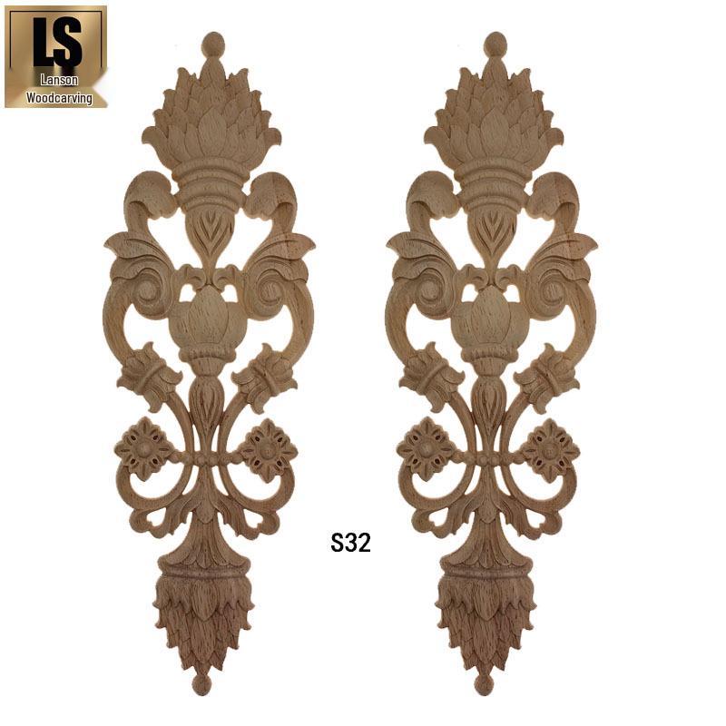 

European Style Solid Wood Decorative Cabinet Door Carving - French Floral Design Decal S32 Model 33x11cm