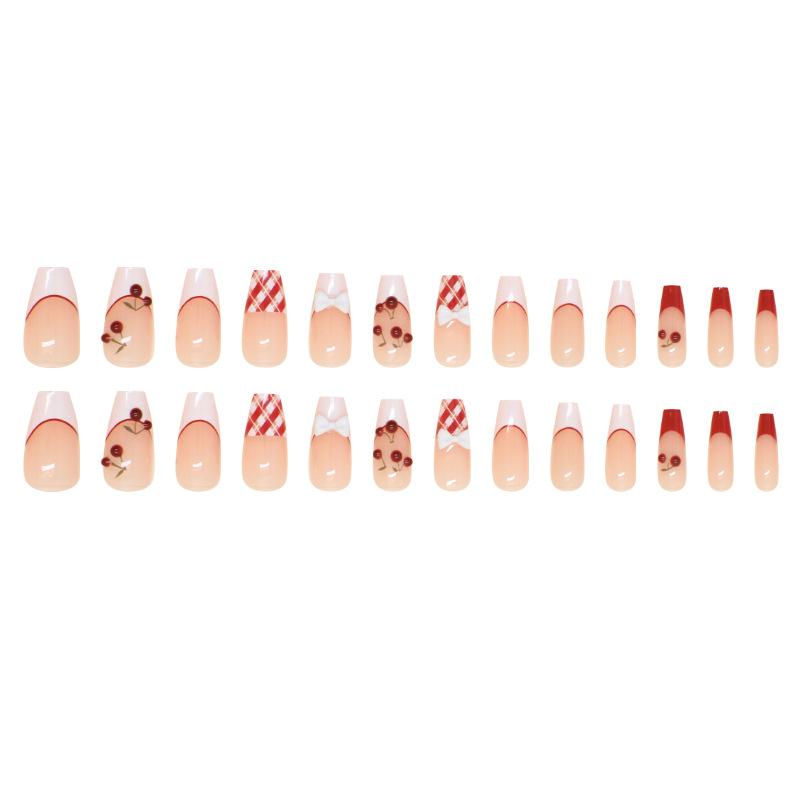 Nagelpflaster Französische Schleife Falscher Nagel Abnehmbarer Nagel Karomuster Litschi Tragen Nagel Diamant Nagelpflaster