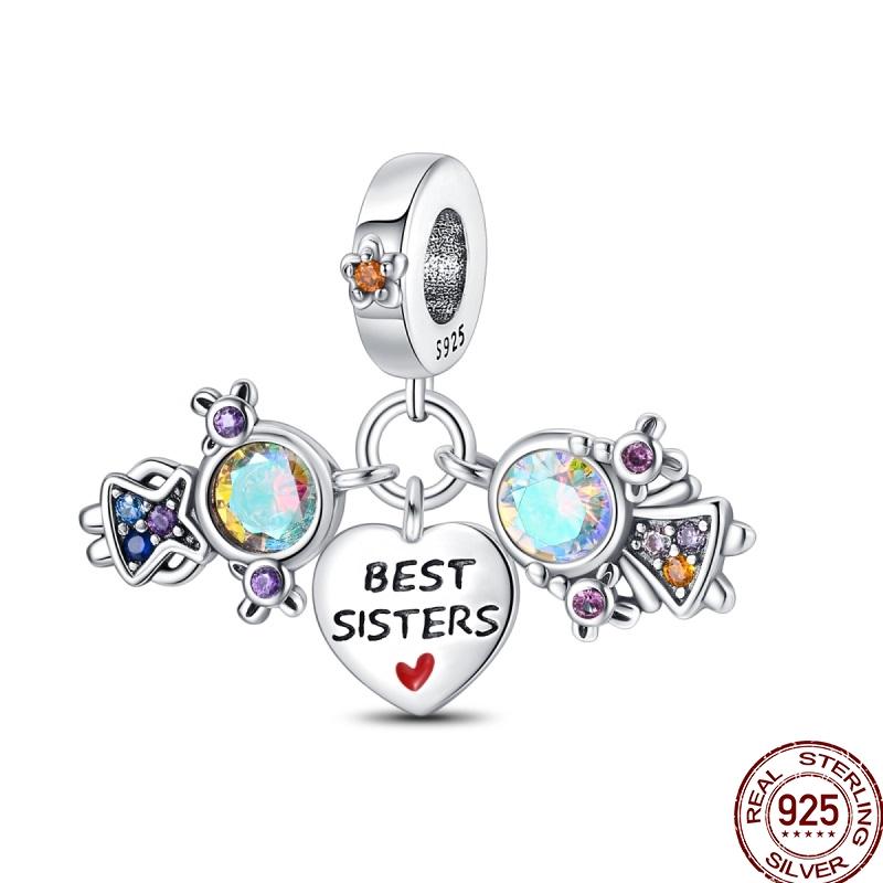 100% Copper Sister Friend Charm Love Heart Blessing Series Suitable For 3Mm'S Bracelet Ladies Fine Jewelry Gift
