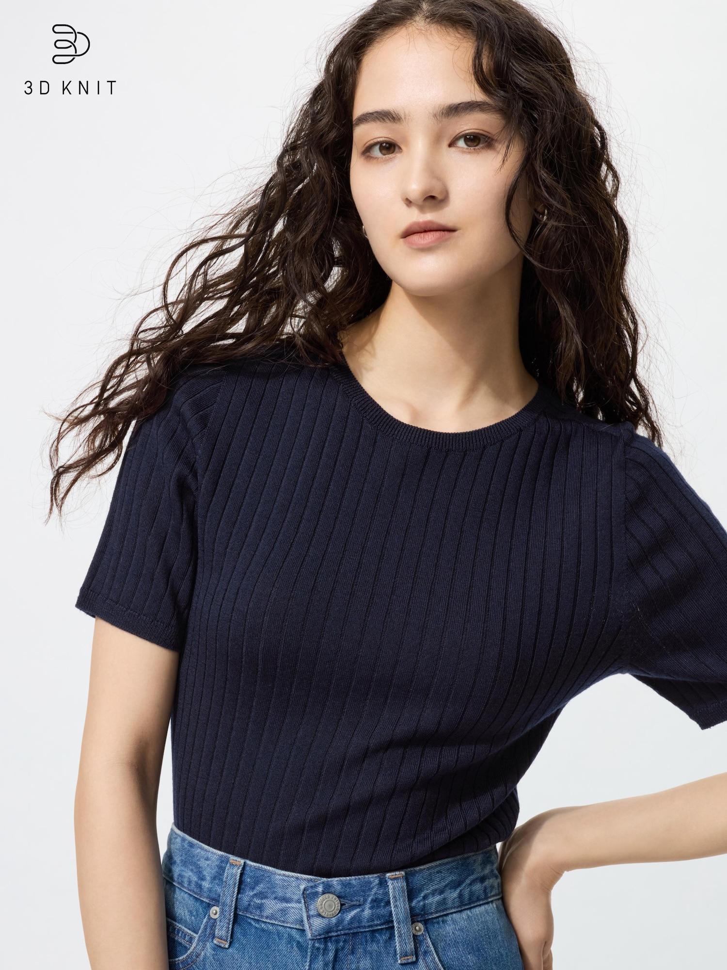 

Uniqlo 3D Вязаный Мериносовый Свитер в Рубчик с Круглым Вырезом Часть 5 69 NAVY/WOMEN 3XL
